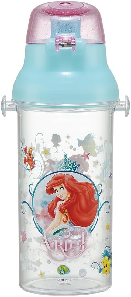 Skater PSB5TR-A Water Bottle, 16.9 fl oz (480 ml), Disney, Ariel, 24, Plastic Clear Bottle, For Kids, Made in Japan