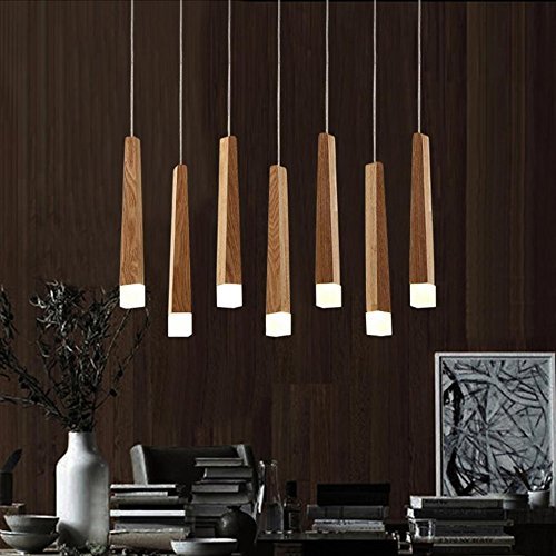 Plafonnier LED à 7 lampes en bois massif allumette éclairage blanc chaud haute performance