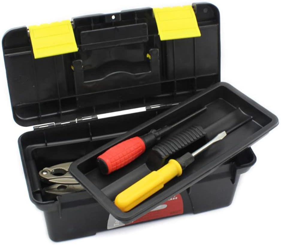 Utoolmart 13.2-inch Tool Box, Plastic Tool Box with Removable Tool Tray,Organizer and Storage for Tools,Parts,Toys, Art 13.2 x 7.3 x5.1 inches Black 1 Pcs