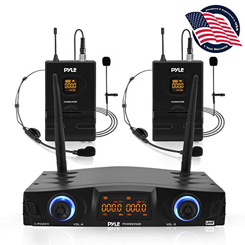Compact UHF Wireless Microphone System - Pro Portable Dual Channel Desktop Digital Mic