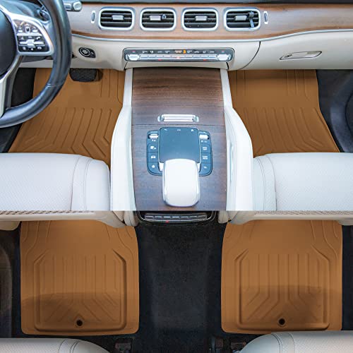 Image of FH Group Faux Leather Deep Dish Car Floor Mats, Universal Fit, Trim-to-Fit, Brown