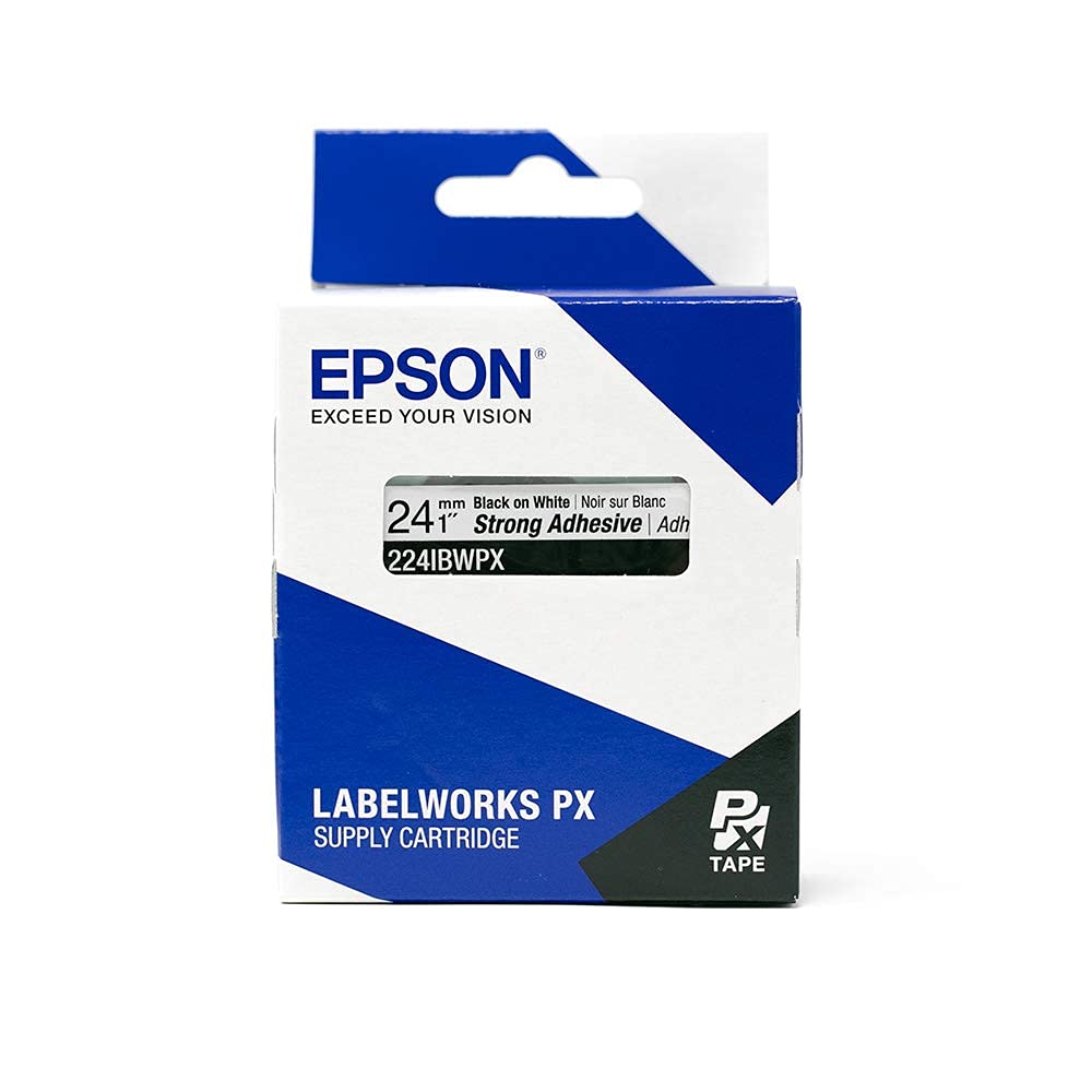 LABELWORKS 224IBWPX PET (poliester) kartridż taśmowy - czarny na białym mocna samoprzylepna przemysłowa taśma do tworzenia etykiet - 24 mm szerokości, 9 m