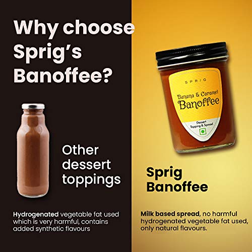 Image of Sprig Banana and Caramel Banoffee | Milk-based Sweet Spread| No Hydrogenated Vegetable fats | Breakfast Spread | Dessert Topping | No Artificial Flavours | 290g (Pack of 2)