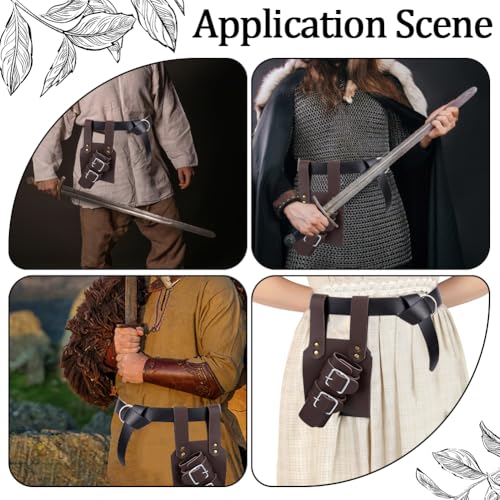 Image of GORGECRAFT Brown Sword Holster PU Leather Medieval Retro Dagger Adjustable Protective Cover Case Shoulder Back Sheath Bu