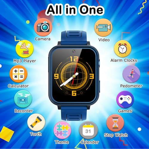 cosjoype kids game smart watch for kids with 24 puzzle games hd touch screen camera music player pedometer alarm clock calculator flashlight 1224hr kid watch gift for 4-12 year old boys toys for kid