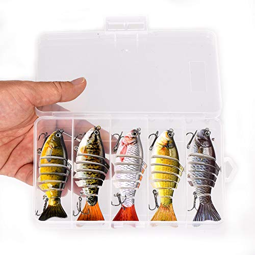 watalure Bass Fishing Lure 6 Segment Lifelike Multi Jointed Swimbait Slow Sinking Glidebait for Bass Trout Freshwater Saltwater (5pcs-Set2)