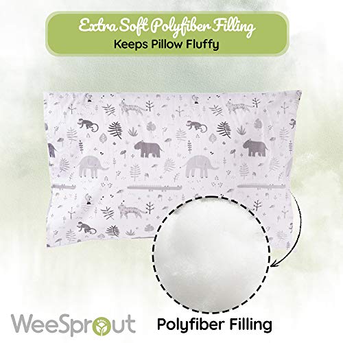 Image of WeeSprout Mini Toddler Pillow for Kids Sleeping - Organic Cotton Shell & Pillowcase with Soft & Supportive Polyfiber Filling - Good for Travel, Machine Washable, 18 x 13 x 3, Safari (Pack of 2)