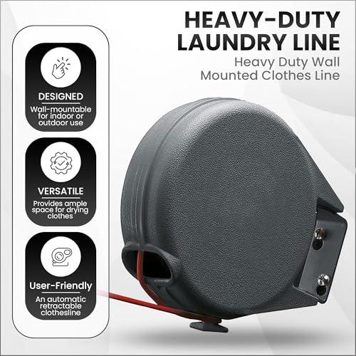 Quebec 15m Heavy Duty Retractable Washing Line Wall Mounted with Durable PVC Cover for Outdoor Use – Space Saving and Sturdy Clothes Line Drying Solution for Garden and Patio - Image 2