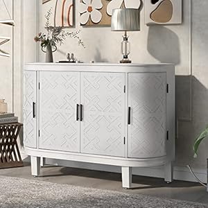 Bellemave sideboard buffet cabinet accent storage cabinet wooden cabinet with antique pattern doors and curved design for kitchen dining roomwhite  urban country home decor