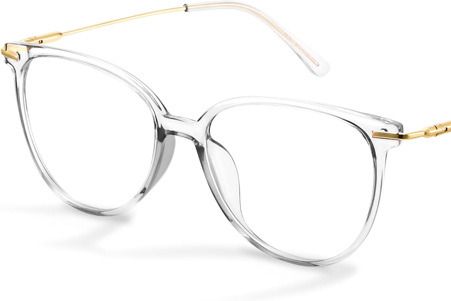 Gaoye Blue Light Blocking Glasses - Trending Round TR90 Frames, Metal Arms, UV400 Protection - Matching Soft Case 1-transparent Frame/Transparent Lens Clear