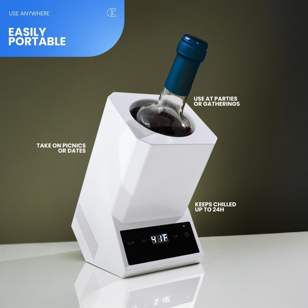 Electric Wine Chiller | Single Bottle Portable Wine Cooler with LED Touch Display & Adjustable Temperature | Sleek Iceless Wine Chilling for Modern Kitchens - Image 6
