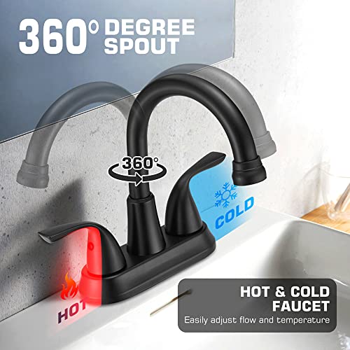 Bathroom Faucets, Faucet For Bathroom Sink 4 Inch 2 Handle Centerset, Bathroom Sink Faucet 3 Hole, Lead-Free, Matte Black Faucets For Bath Vanity Fixtures (Not Include Hot & Cold Water Lines) #TOP3