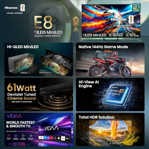 Image of Hisense 139 cm (55 inches) E8S Series Hi-QLED MiniLED Smart TV 55E8S (Black)