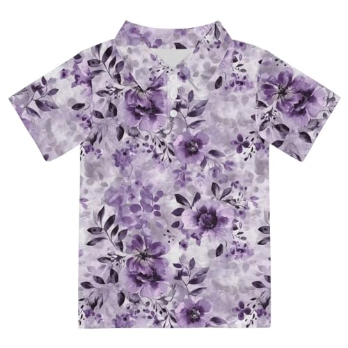 Floral Design Boys Polo Shirt Short Sleeve Hawaiian Shirt for Kids Beach Holiday Summer