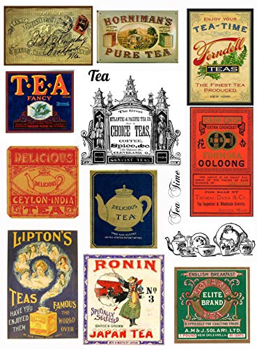 Assorted Vintage Ephemera Tea Label Images #1 on Collage Sheet for Art, Scrapbooking, Collage, Decoupage