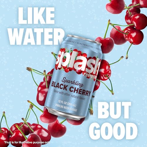 Image of SPLASH REFRESHER Sparkling Water, Black Cherry - 8-Pack, 12 Fl Oz Cans - Flavored Carbonated Seltzer Water with Electrolytes, Zero Sugar & Zero Calories