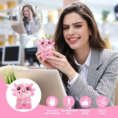 1PCS Glitter Axolotl Squishy, Slow Rising Squeeze Toy, Cute Axolotl Fidget Toy for Stress Relief, Calming Sensory Toy for Kids Adults, Party Favor Gifts (Pink)