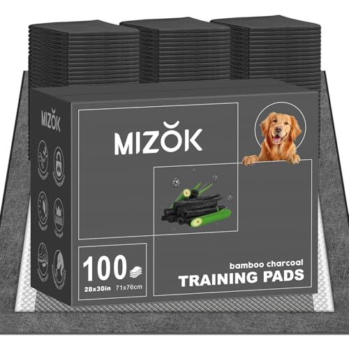 Image of MIZOK Pee Pads for Dogs Charcoal Disposable No Leak Large 28x30in 100Ct