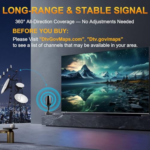 Image of Digital TV Antenna for Smart TV Indoor, HD TV Antenna for Local Channels Indoor 4K Without Cable - Magnetic Base, 360 Reception, 8.2ft Cable - Support Any TVs with Built-in Tuner