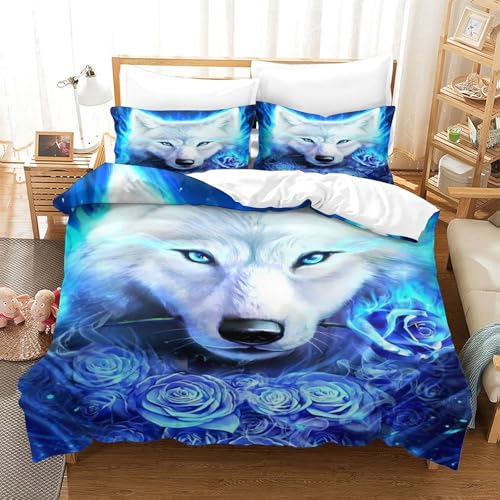 Housse de couette loup bleu 3D imprimée en microfibre résistante lit single