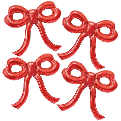 Image of 4 Pcs Red Bow Balloons Bow Party Decorations for Girl Women Red Bow Birthday Decorations Giant Foil Balloon for Baby Shower Engagement Wedding Christmas Decor Bachelorette Party Supplies