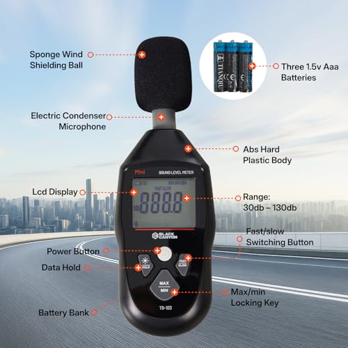 Image of BLACK CANYON Sound Level Meter - Digital DB Meter, Sound Decibel Meter, Decibel Reader, Noise Decibel Reader, 30-130dB, 30Hz-8kHz, A-Weighting,Auto Power-Off, LCD Display (Classic Black)