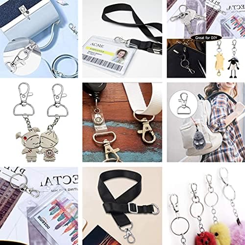 RuiChy 30 Pcs Metal Swivel Clasps Lanyard Snap Hook and Lobster Claw Clasp with Key Ring, Silver Trigger Keychain for DIY Craft Hardware Sewing Projects Jewelry Making Accessories