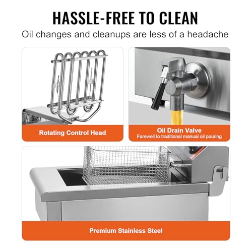 VEVOR Friteuse commerciale 3000 W, friteuses à bain d'huile électrique avec panier, en acier inox, 9 L, avec contrôle du temps et de la température, protection contre la surchauffe, pour restaurant – Image 6