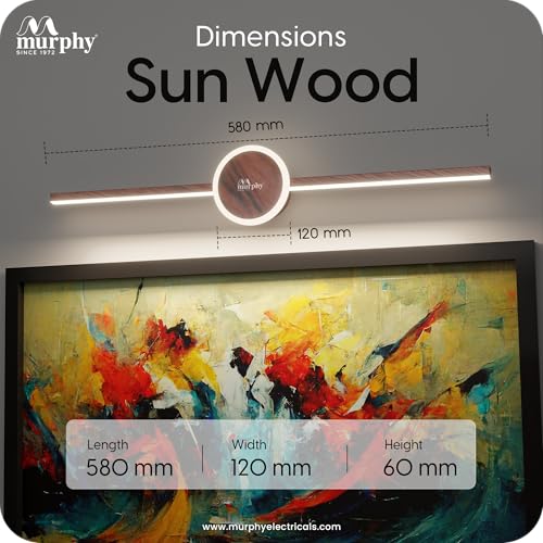 Image of Murphy 16W+2W LED Mirror Light | 3 Color Changing (White /Warm /Natural) | Wooden Finish - Sun Design, Modern Over Mirror Bathroom /Dressing Table Light | Pack of 2 | 2-Year Warranty