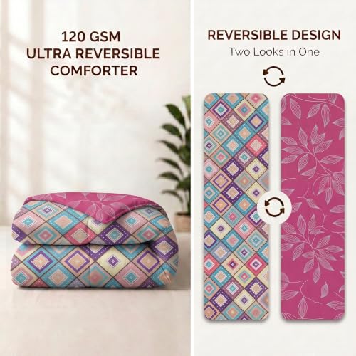 Image of Mafatlal 120 GSM Ultra Reversible Comforter, Premium Lightweight Microfiber AC Blanket /Quilt /Duvet for Single Bed, All Season Use (90 x 60 Inches) | Multicolour