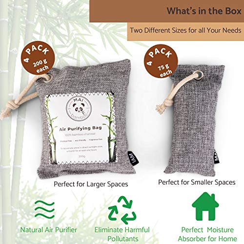 image for MAI Bamboo Charcoal Air Purifying Bag,(4x200g 4x75g) Odor Absorber for