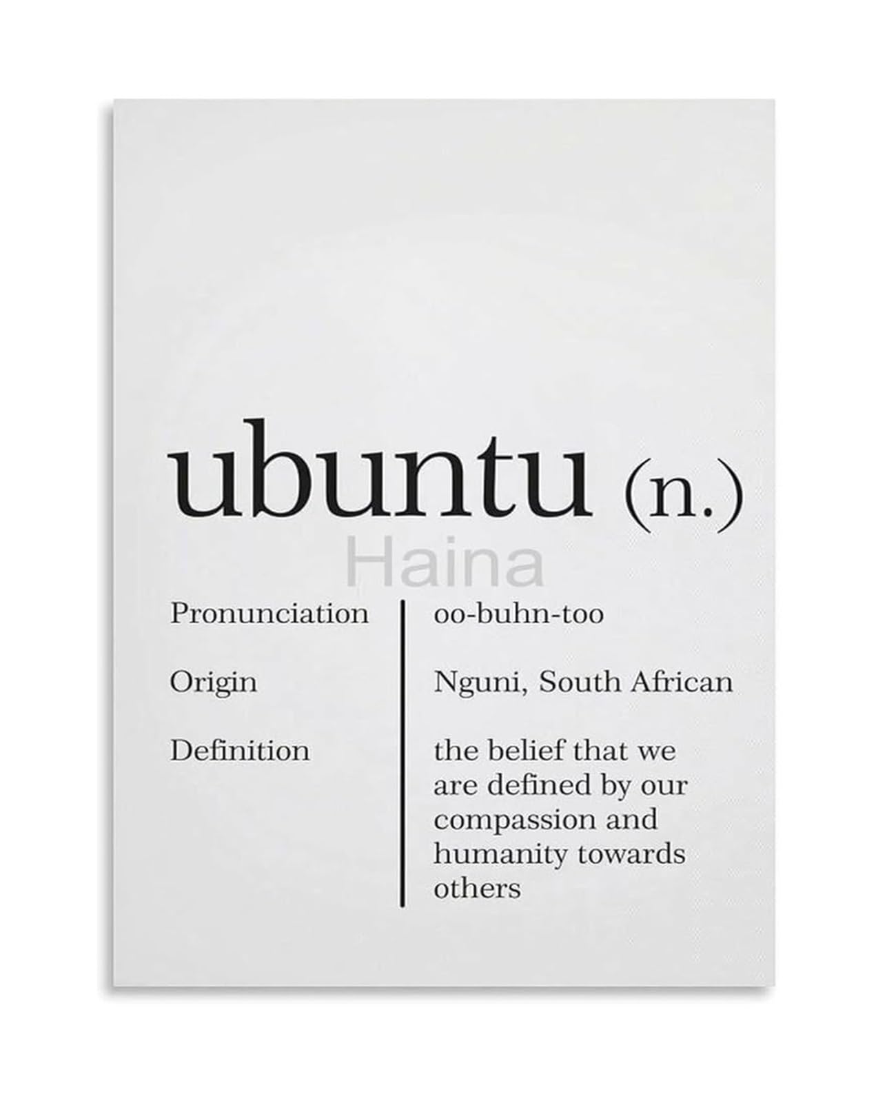 NWPNLXEA Philosophical Quote Poster Ubuntu Definition Inspirational Canvas Wall-Art for Bedroom Living Room Office Decor Framed,08x12inch(20x30cm)