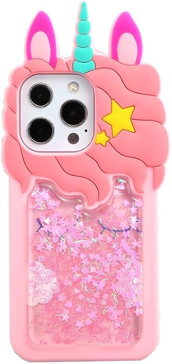 3D Cute Cartoon Kawaii Quicksand Unicorn Case for iPhone 14 Pro Max/15 Pro Max,Bling Glitter Liquid Quicksand Unicorn Girls Women Kids Soft Silicone case for iPhone 14 Pro Max/15 Pro Max 6.7 inch