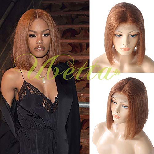 Human Hair Bob wigs Ginger Red/Copper Orange Straight Lace Front Wig Pre Plucked Hairline with Baby Hair 10