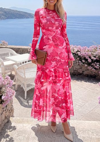 Image of BTFBM Elegant Wedding Guest Dress Long Sleeve Maxi Dresses for Women