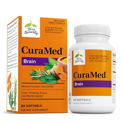 Terry Naturally Curamed Brain - 60 Softgels - BCM-95 Curcumin & Vitamin D3 Supplement, Supports Brain Health, Mental Clarity & Focus - Non-GMO, Gluten-Free - 30 Servings