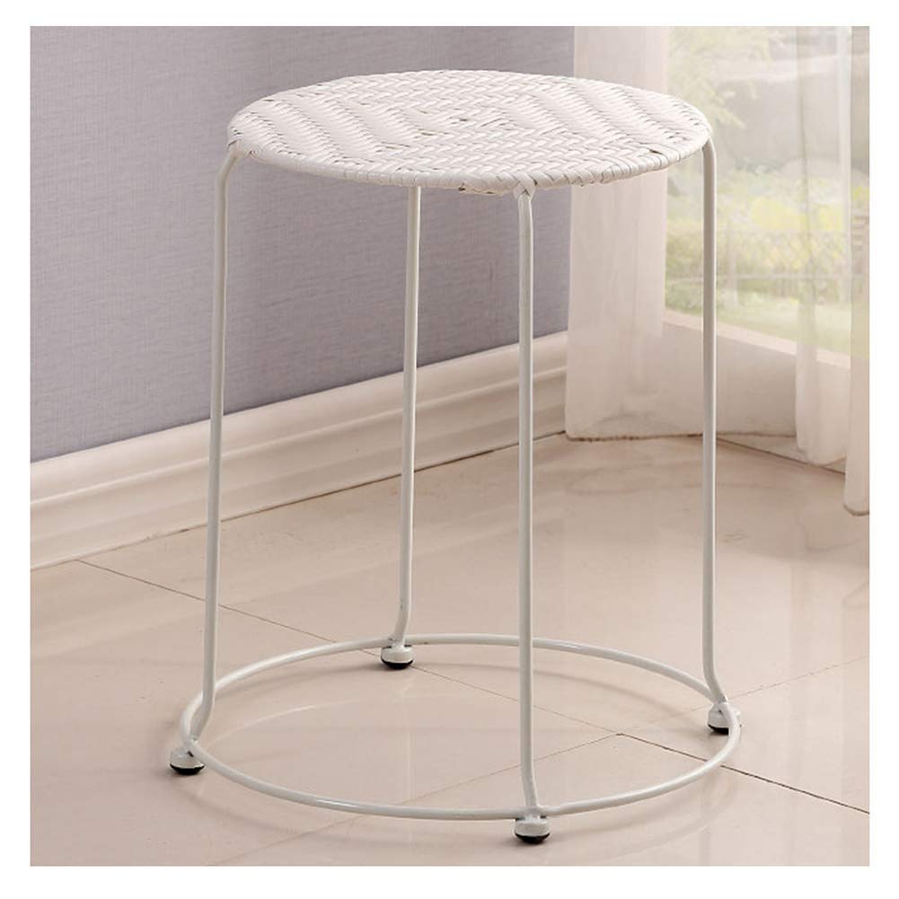 Tabouret en Fer Forgé Empilable avec Assise en Rotin Confortable et Robuste