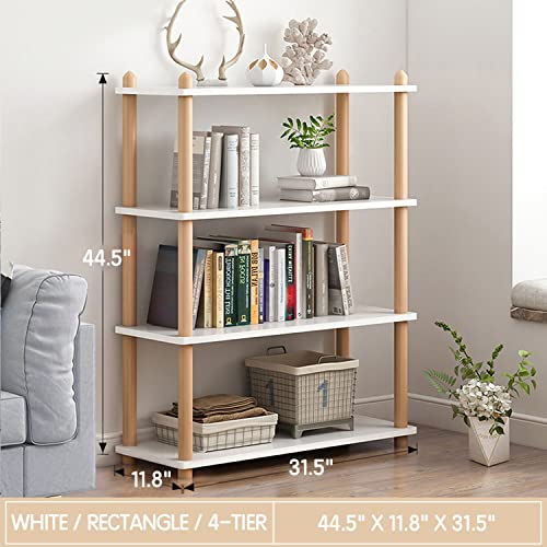 Iotxy 4-Tier Wooden Shelf Bookcase - Modern Open Bookshelf, Free Standing Storage Rack, Multifunctional Display Stand For Home And Office, White, Rectangle #TOP4