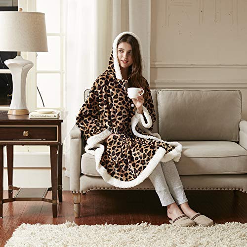 Comfort Spaces Glimmersoft Plush to Sherpa Pocket Hooded Angel Wrap Ultra Soft Wearable