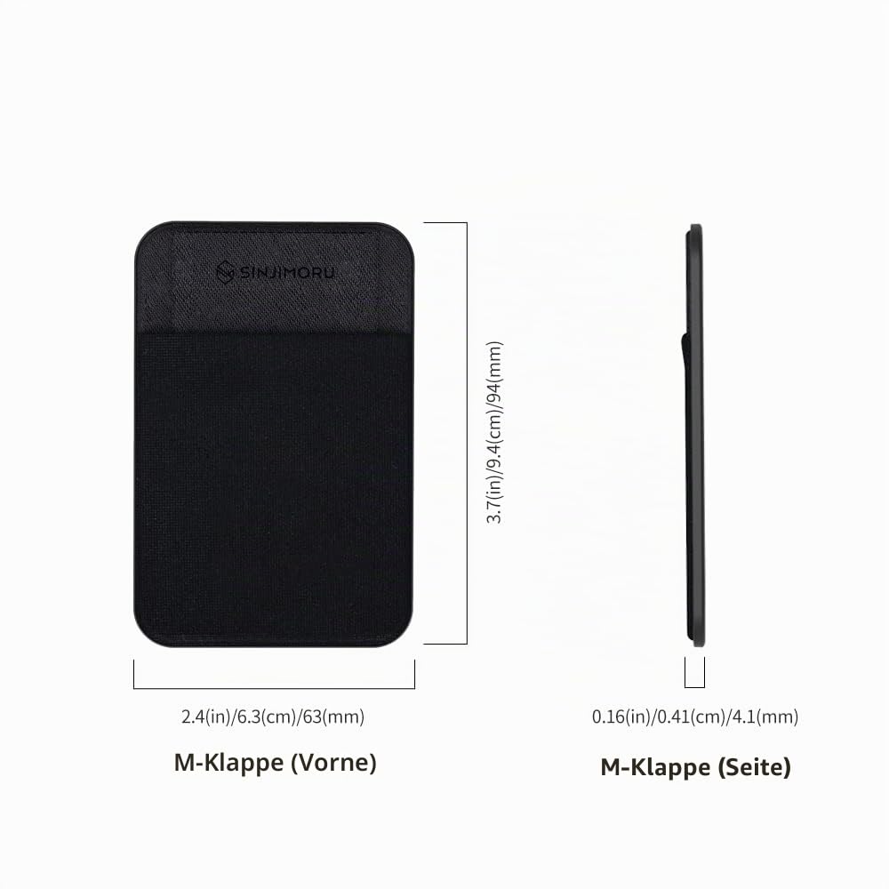Sinjimoru Rutschfester Magnetischer Handy Kartenhalter kompatibel mit MagSafe Wallet, Kreditkarten Portemonnaie Handy Wallet mit Magnet Card Holder für iPhone 16 15 14 13 12 Reihe. M-Flap Schwarz