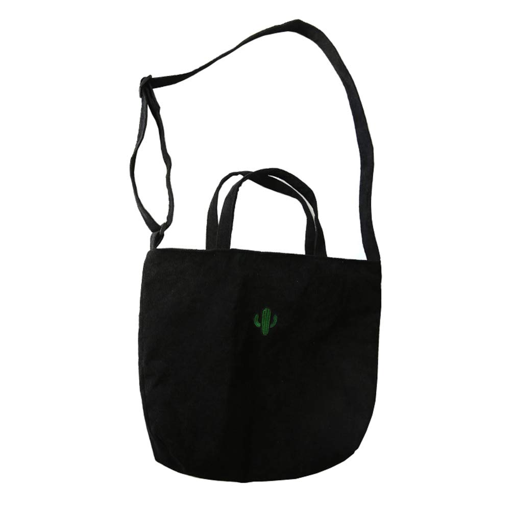 Haodou. Corduroy Crossbody Bag Simple Style Handbag Cactus Pineapple Print Shoulder Bag Durable for Student Girl School Shopping Black