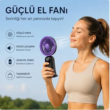 ROBEVE Auhma AUFN19 5 Kademeli Güçlü El Fanı Mini Fan – Şarjlı Taşınabilir Mini Vantilatör, Dijital Ekranlı, Sessiz Çalışma, Uzun Pil Ömrü, Masaüstü & El Tipi Kullanım (Beyaz)