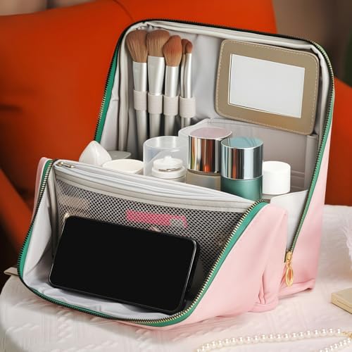 Bolsa de almacenamiento de cosméticos de cuero elegante con gran capacidad 3