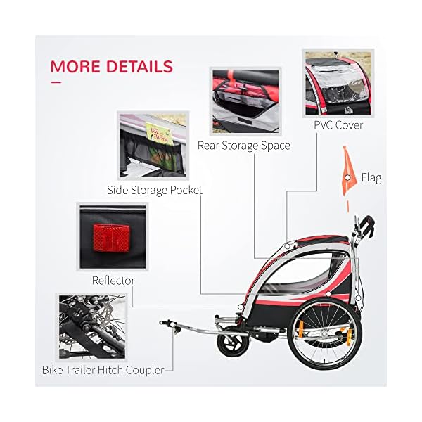 Child Bike Trailer 2 in 1 Baby Stroller 2 Seater Transport