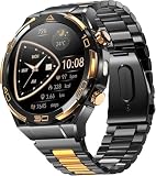 IOWODO Smartwatch Flagship - Detalhes em Ouro 14K, GPS, Bússola, Chamadas Bluetooth, AI com ChatGPT, 100+ Modos Esportivos, Monitor de Passos/Calorias - Android/iOS