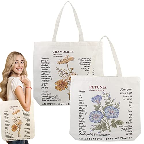 Leikurvo Lot de 2 Sacs en Toile Femme, Tote Bag Sacs en Toile Epaule Réutilisable avec Fermeture Eclair pour Voyage, Bureau, l'école, Pique-nique, Shopping, Cadeau pour Femme Cover