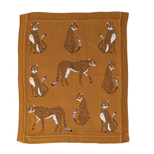 Image of Creative Co-Op Soft Cotton Knit Baby Blanket with Decorative Cheetahs, Mustard Color