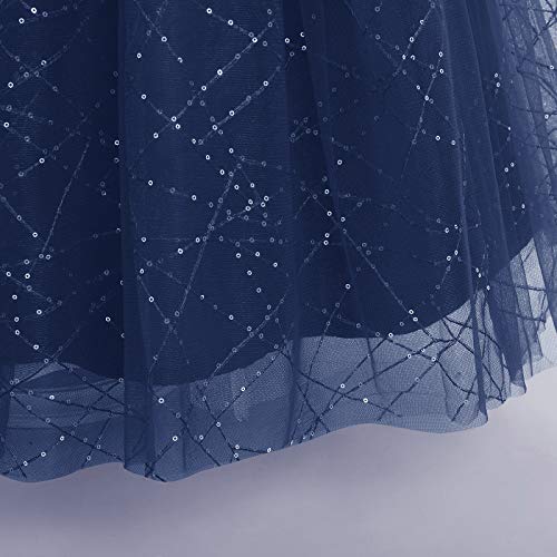 Flower Girl Lace V-Neck Velvet Sequins Communion Dresses For Kids Wedding Bridesmaid Party Pageant Long Tulle Dance Baptism Evening Floor Length Ball Gowns Velvet-Navy Sequined 4-5T #TOP4
