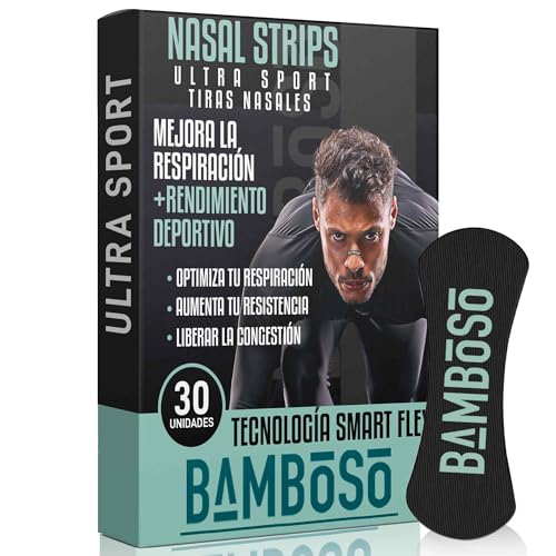 Bamboso 30 Tiras Nasales Deportivas Negras | Mejora la respiración al hacer deporte | Alivia congestión y aumenta rendimiento físico | Hipoalergénicas y cómodas