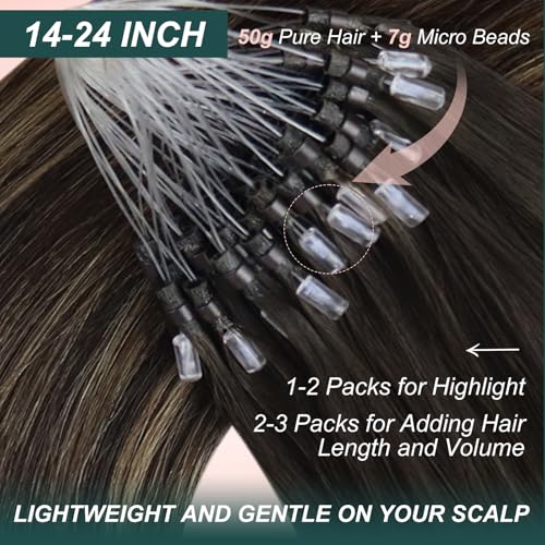 Image of Easyouth 18In Micro Ring Hair Extensions Human Hair Balayage, Lightweight | Micro Beads Hair Extensions Ombre, Dark Brown with Light Brown, 57g 50s, for Salon, Easy Diy Application, Gentle on Hair